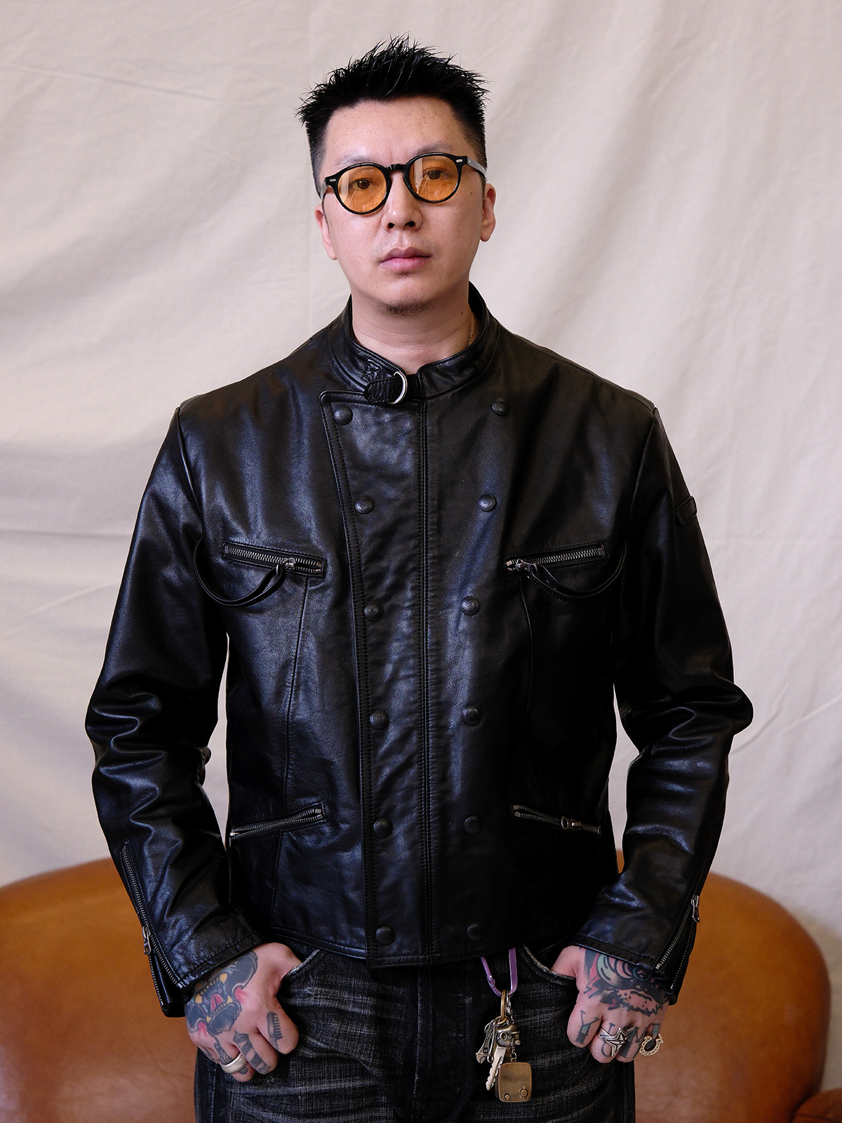 레이버유니온  데미지 헤링본 소가죽 항공점퍼 라이더 코트 L863