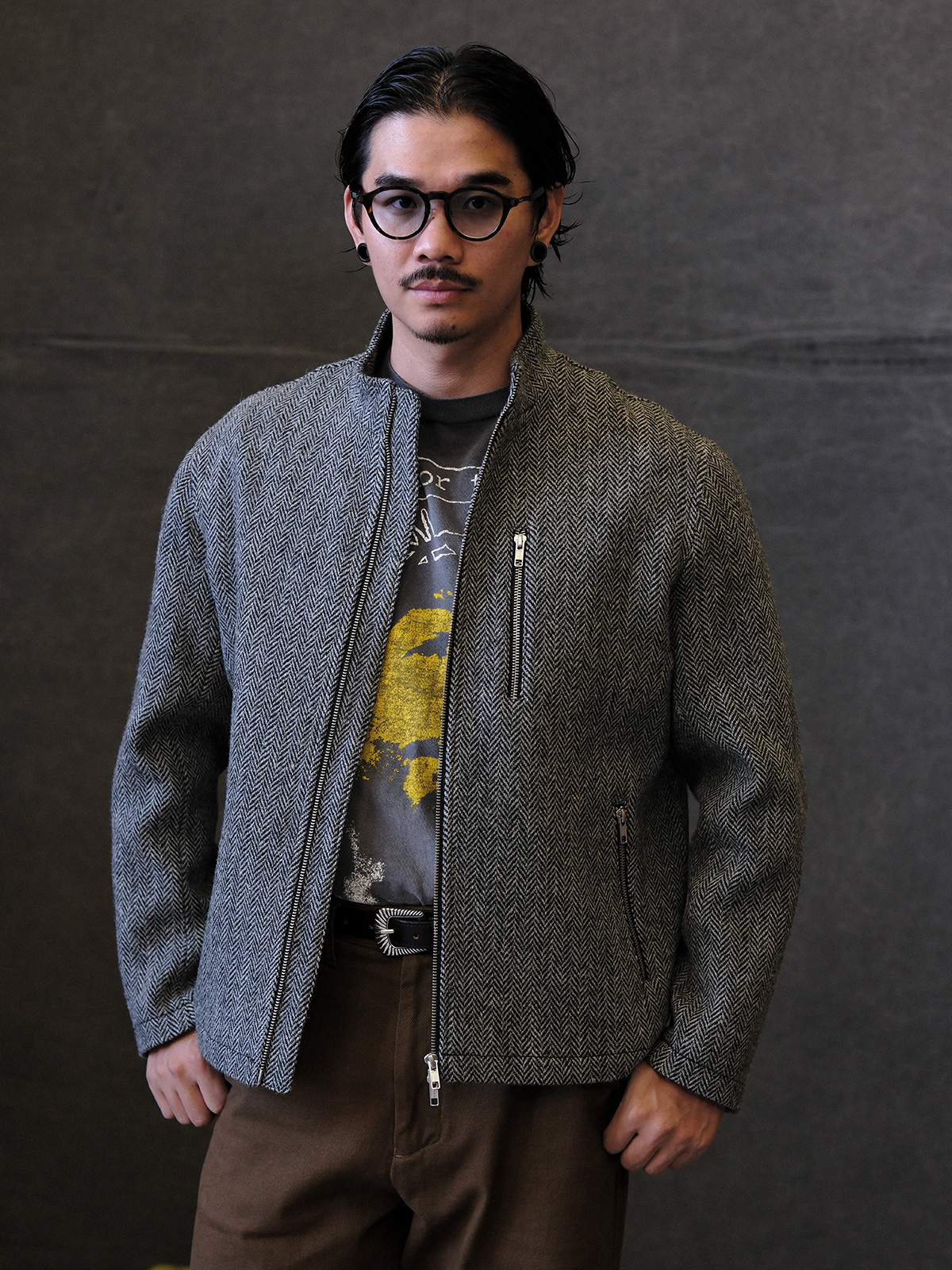 레이버유니온   라이더 집업 코트 트위드 헤링본 LU876