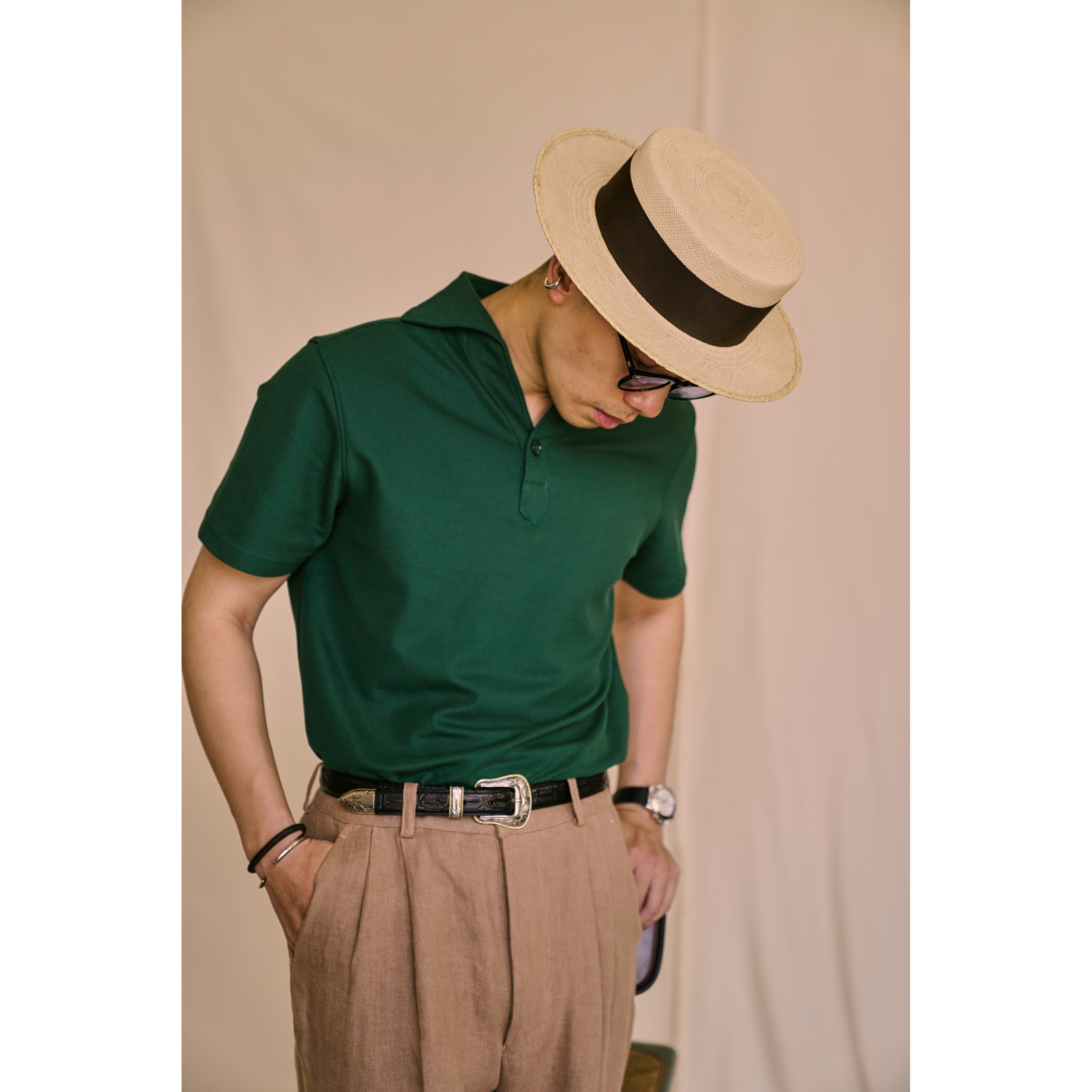 레이버유니온 보트넥 폴로 니트 반팔 티셔츠 YK467