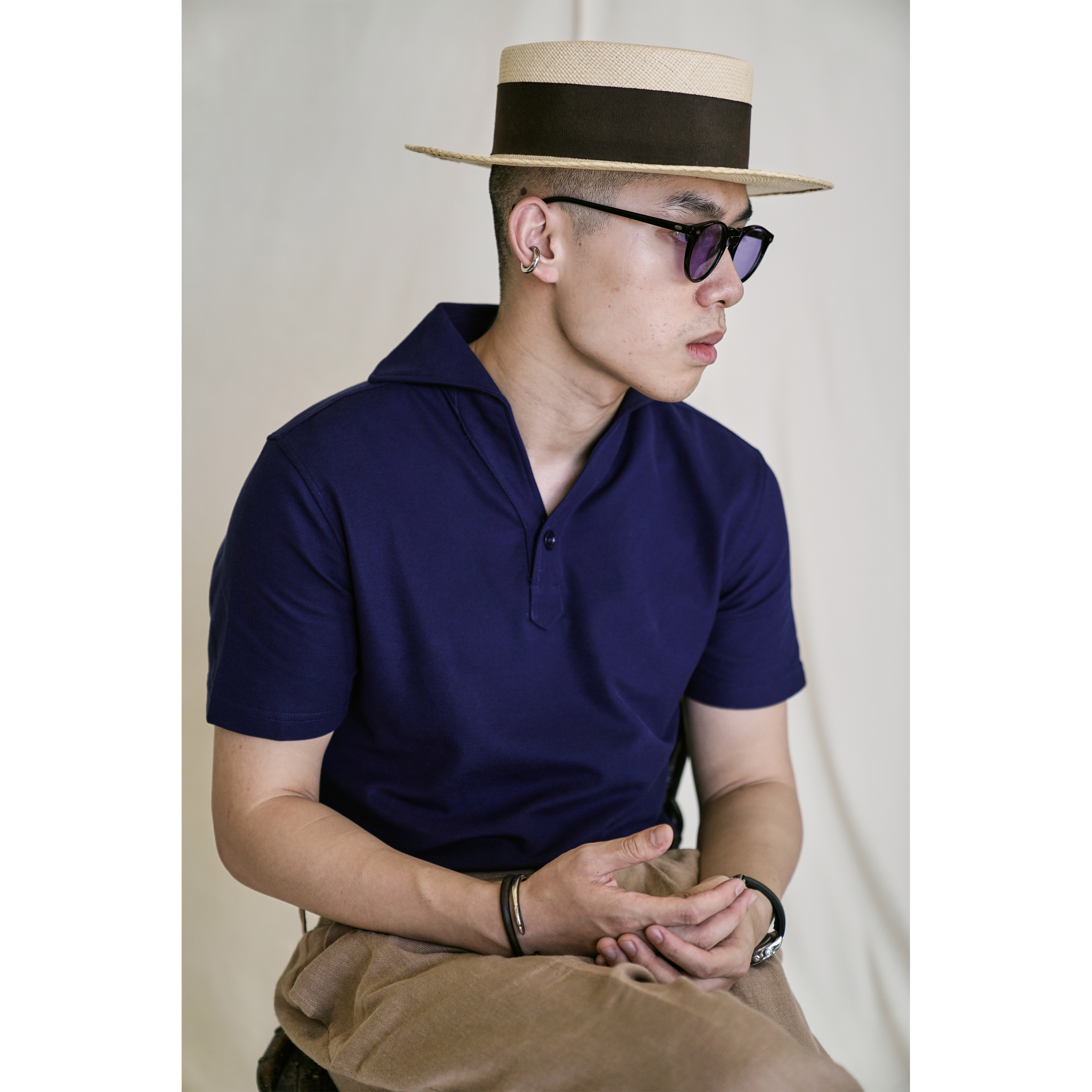 레이버유니온 보트넥 폴로 니트 반팔 티셔츠  YK466