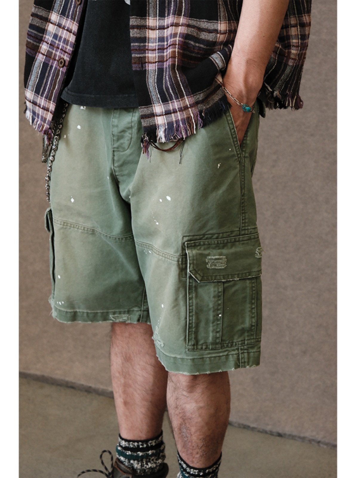 레이버유니온  워싱 데미지 카고반바지 LU811