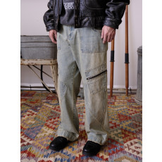 레이버유니온 워싱  패치워크 데님팬츠 와이드 스트레이트핏 LU745